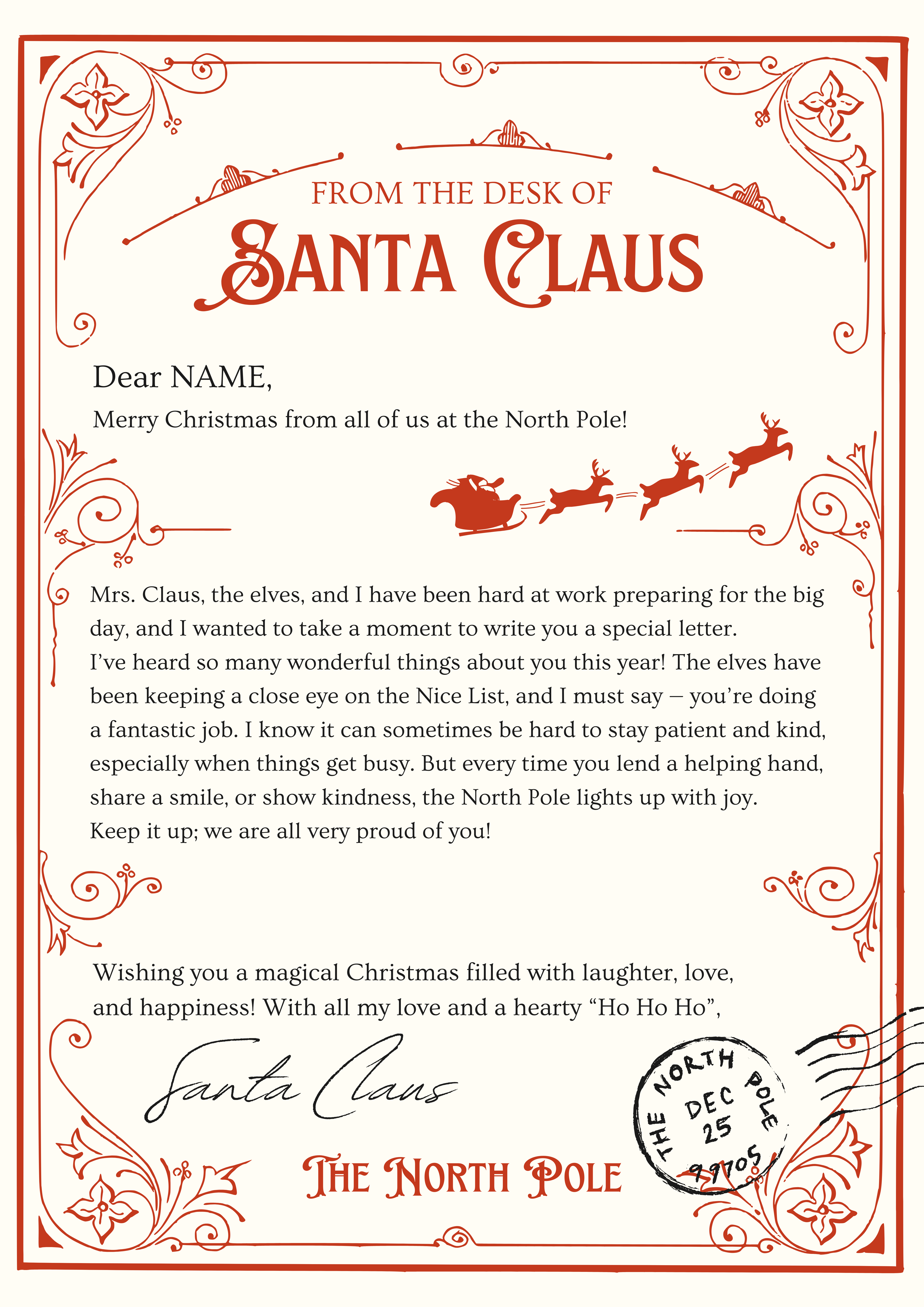 Printable personalised letter from Santa